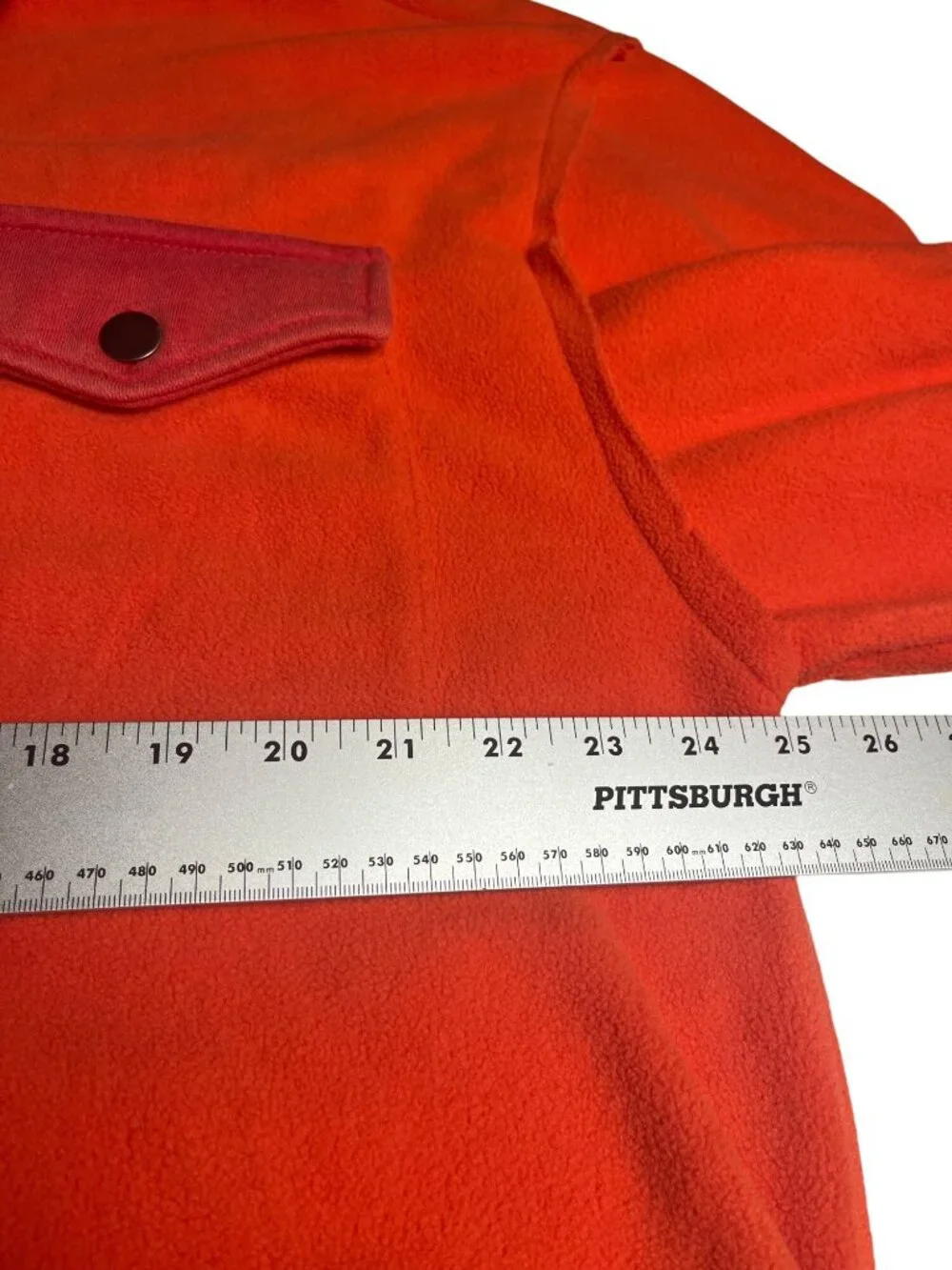 POL Orange Red Fleece Oversized L Shacket Star Patches Snap Buttons & Pockets